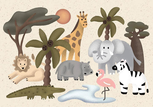 Wall Mural - Children's Africa - Animals With Simple Shapes-Wall Murals-ArtfulPrivacy