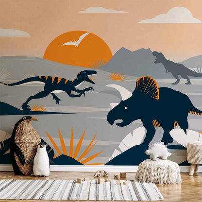 Wall Mural - Last dinosaurs with orange - abstract landscape for a room