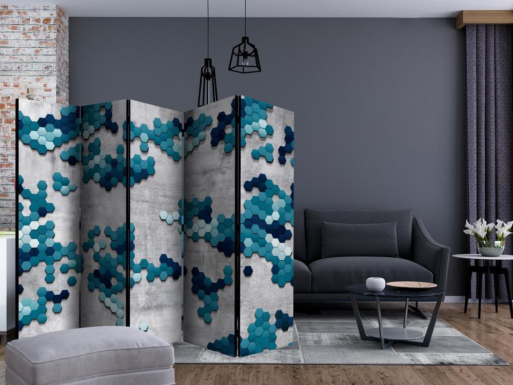 Room Divider - Sea puzzle II- A 5 Panel Folding Screen For Living rooms, bedrooms or home office, decorative folding screen made with wood and canvas