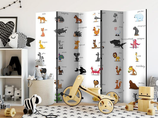 Decorative partition-Room Divider - Learning by playing (animals) II-Folding Screen Wall Panel by ArtfulPrivacy