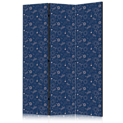 Room Divider - Cosmic Fantasy - Pattern with Suns Moons and Dragonflies on a Dark Background