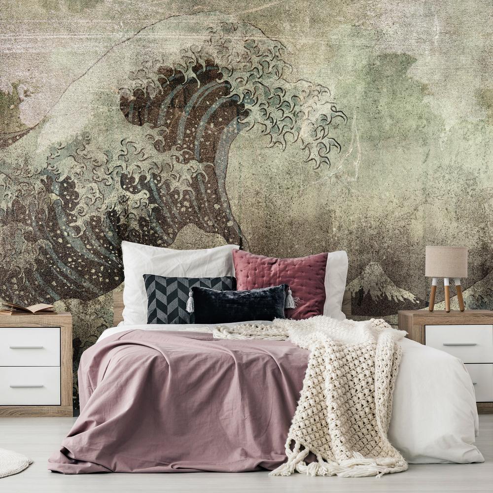 Wall Mural - Great wave in Kanagwa in retro style - landscape of rough sea-Wall Murals-ArtfulPrivacy