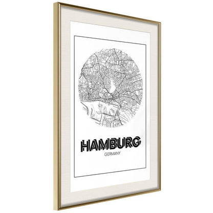 Wall Art Framed - City Map: Hamburg (Round)-artwork for wall with acrylic glass protection