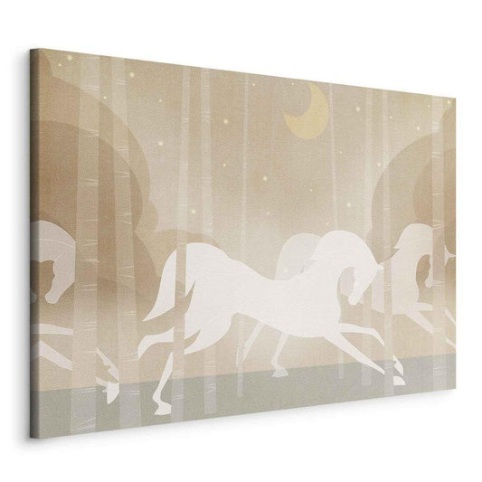 Canvas Print - Moon Horses - Horses Galloping Among Trees on a Starry Night