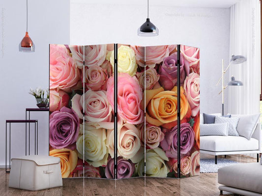 Decorative partition-Room Divider - Pastel roses II-Folding Screen Wall Panel by ArtfulPrivacy
