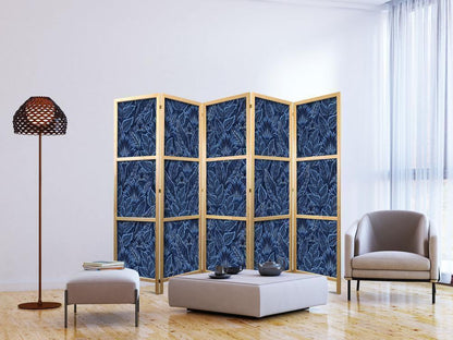 Japanese Room Divider - Dense Vegetation - Botanical Patterns in Illustrative Style Blue