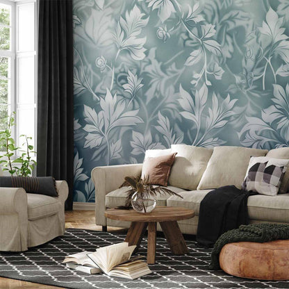 Wall Mural - Ornaments in Worn Muted Turquoises: Delicate Plant Pattern