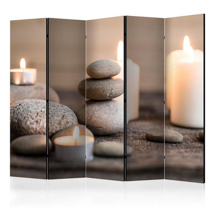 Room Divider - Rest II- A 5 Panel Folding Screen For Living rooms, bedrooms or home office, decorative folding screen made with wood and canvas