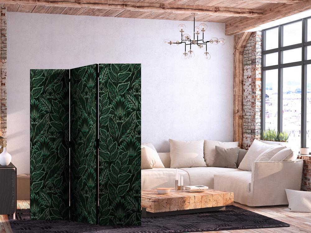 Room Divider - Dense Vegetation - Botanical Patterns in Illustrative Style Green