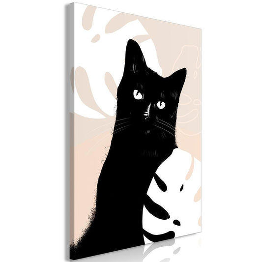 Impression sur toile - Chat dans Monsteras (1 partie) Vertical