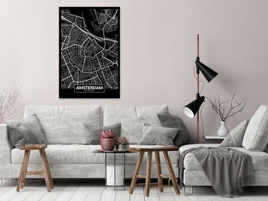 Canvas Print - Dark Map of Amsterdam (1 Part) Vertical-ArtfulPrivacy-Wall Art Collection