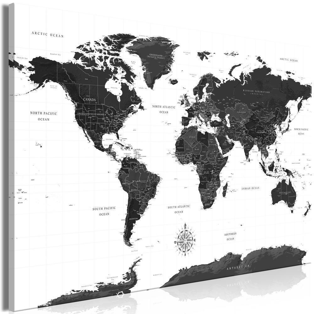 Canvas Print - Black and White Map (1 Part) Wide-ArtfulPrivacy-Wall Art Collection