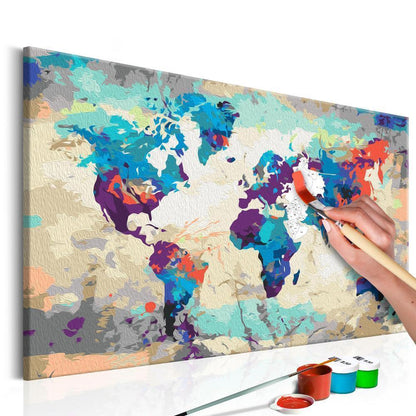 Start learning Painting - Paint By Numbers Kit - World Map (Blue & Red) - new hobby