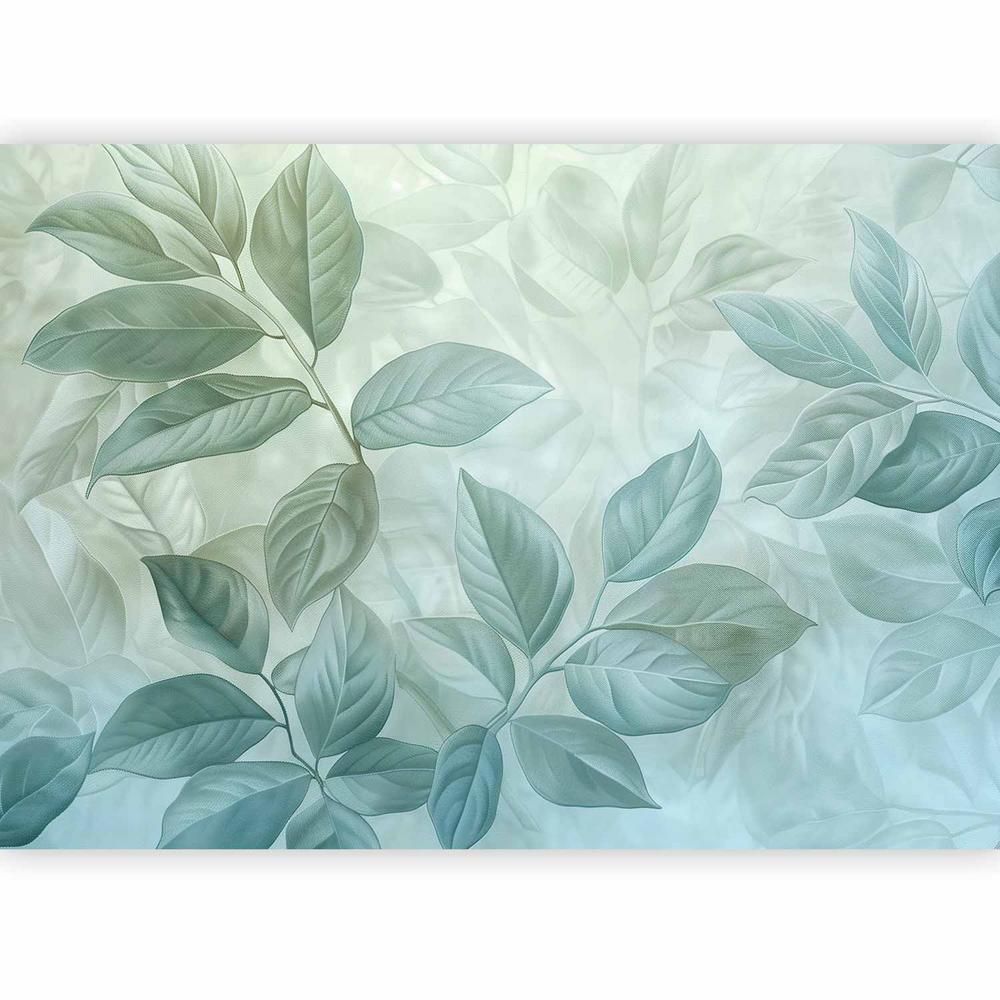 Peinture murale - Grandes feuilles aux tons vert menthe : motif botanique