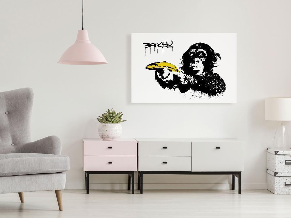 Canvas Print - Banksy: Monkey with Banana (1 Part) Wide-ArtfulPrivacy-Wall Art Collection