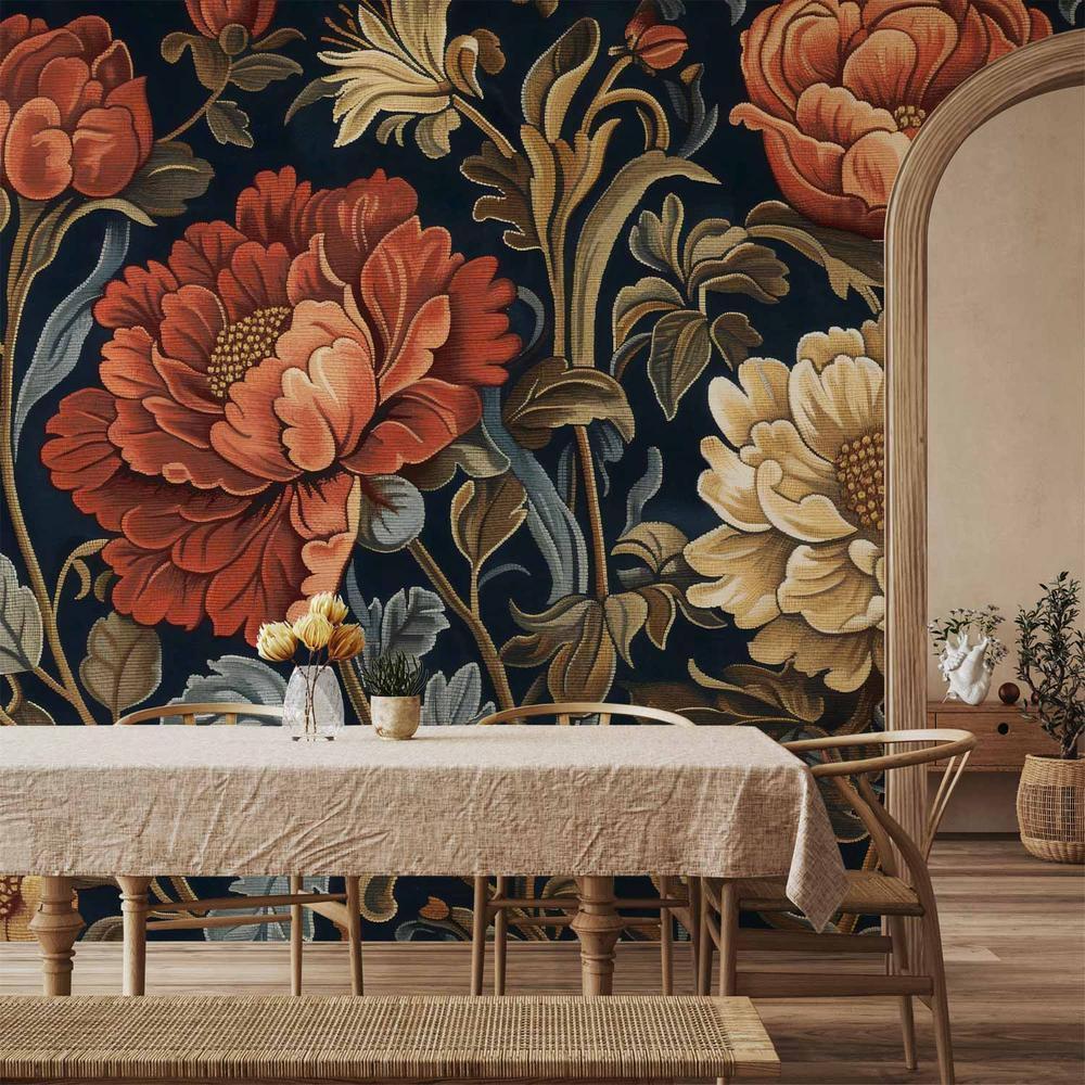 Wall Mural - Tapestry Large Flowers Retro Floral Motif in Kilim Style