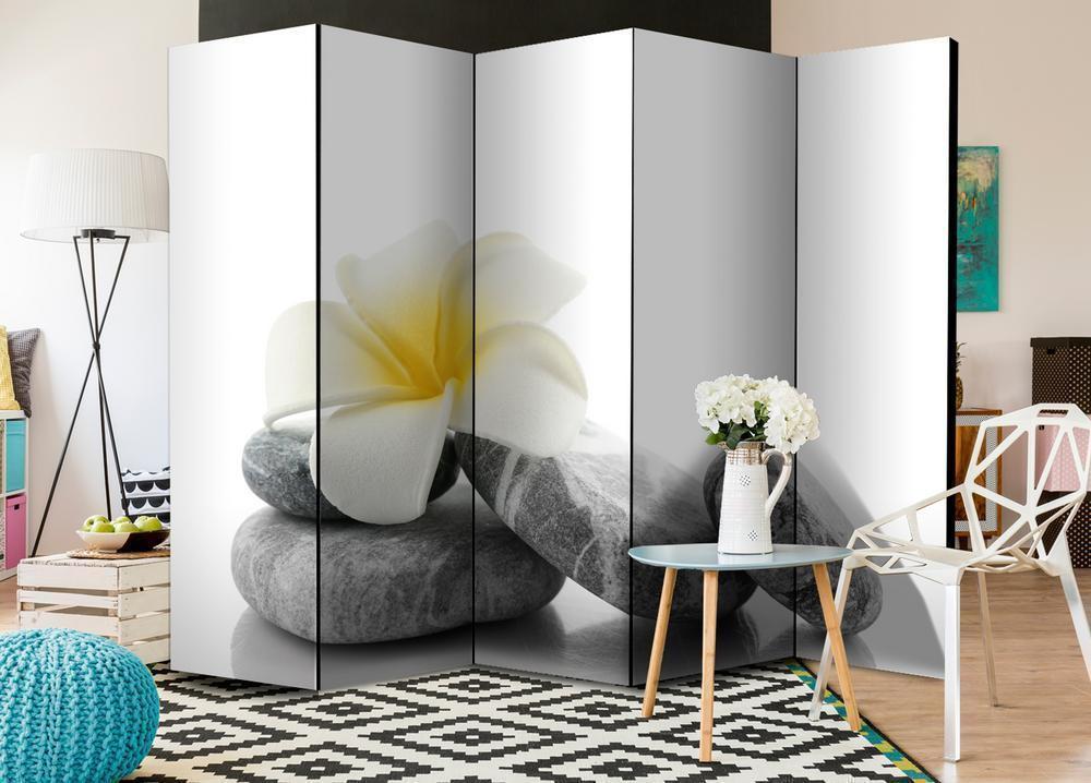 Decorative partition-Room Divider - White Lotus II-Folding Screen Wall Panel by ArtfulPrivacy