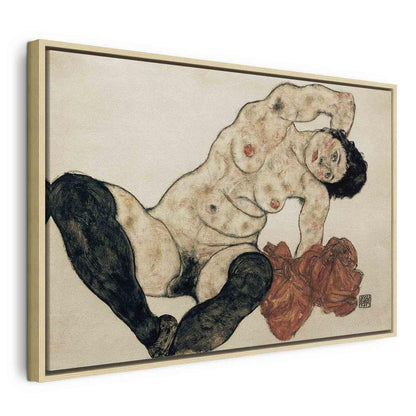 Canvas Print - Liegender Akt mit gelbem Handtuch (Egon Schiele)