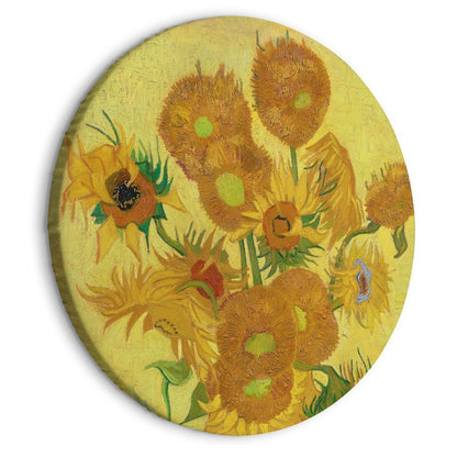 Circle shape wall decoration with printed design - Round Canvas Print - Sunflowers (Vincent van Gogh) - ArtfulPrivacy