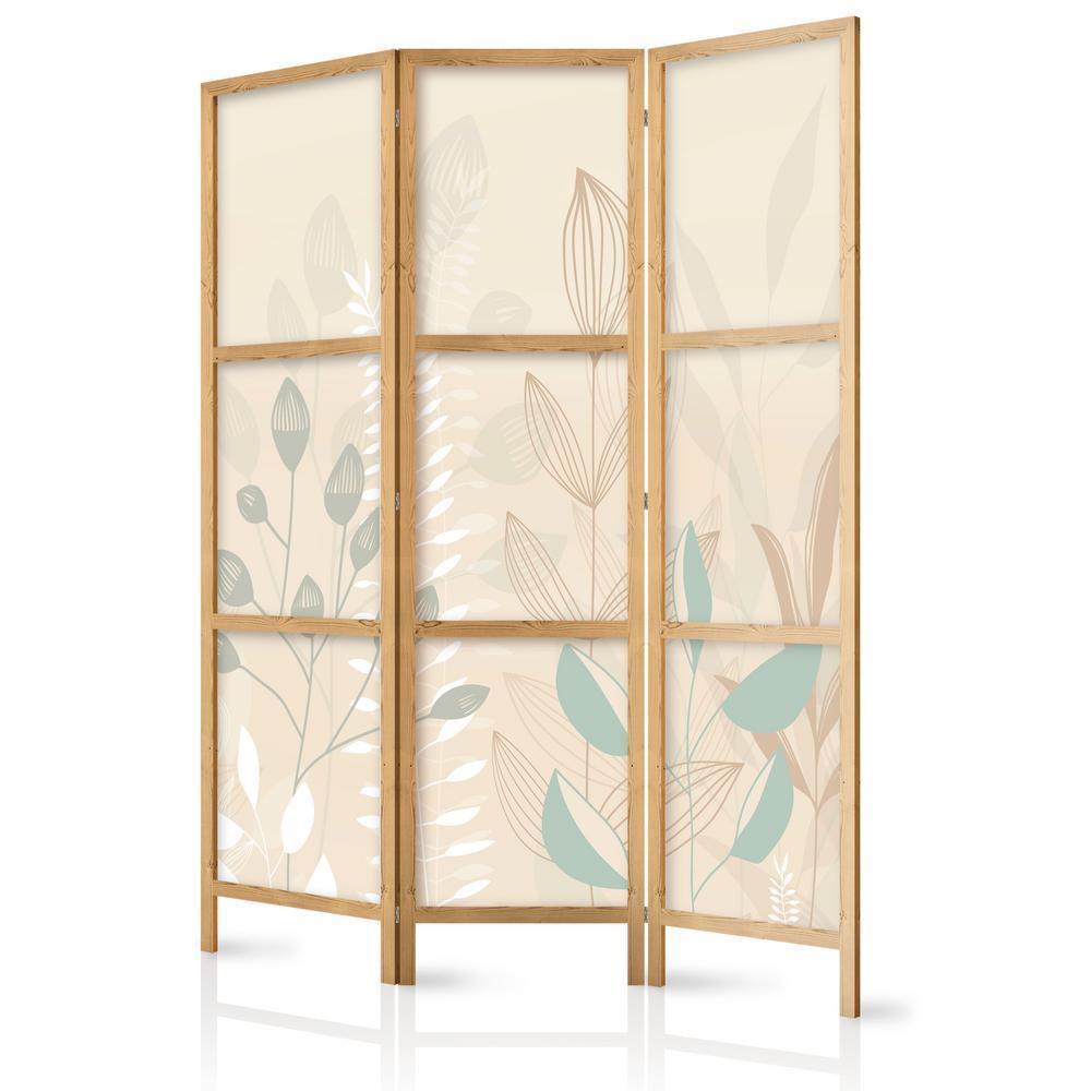 Japanese Room Divider - Morning in the Meadow - Various pastel plants on a beige background