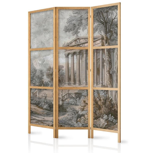 Japanese Room Divider - Antique Landscape - Greek Temple on a Hill Among Lush Vegetation