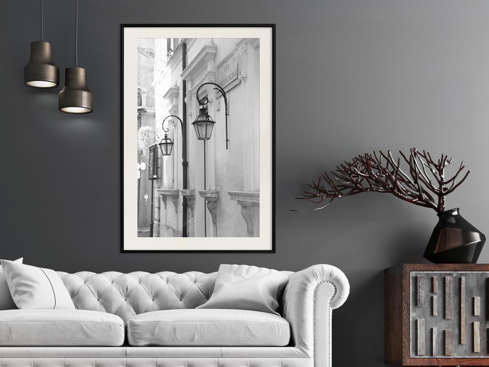 Black and White Framed Poster - Old Town's Charm-artwork for wall with acrylic glass protection