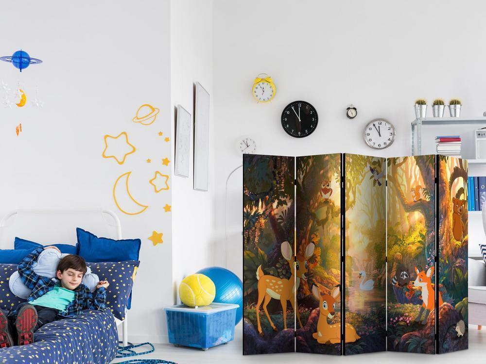 Room Divider - Animals in the Forest II- A 5 Panel Folding Screen For Living rooms, bedrooms or home office, decorative folding screen made with wood and canvas