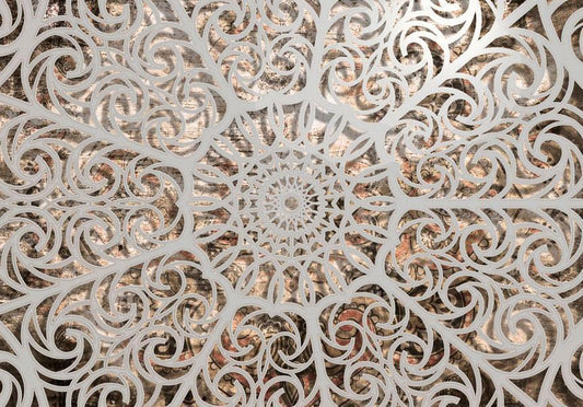 Wall Mural - Orient - grey geometrical composition in the mandala type on a beige background-Wall Murals-ArtfulPrivacy