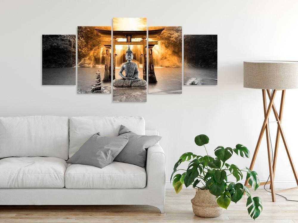 Canvas Print - Buddha Smile (5 Parts) Wide Orange-ArtfulPrivacy-Wall Art Collection