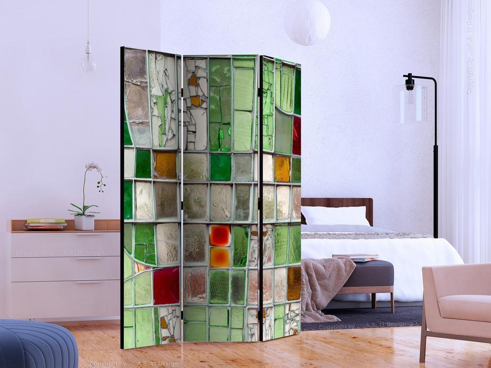 Decorative partition-Room Divider - Emerald Stained Glass-Folding Screen Wall Panel by ArtfulPrivacy