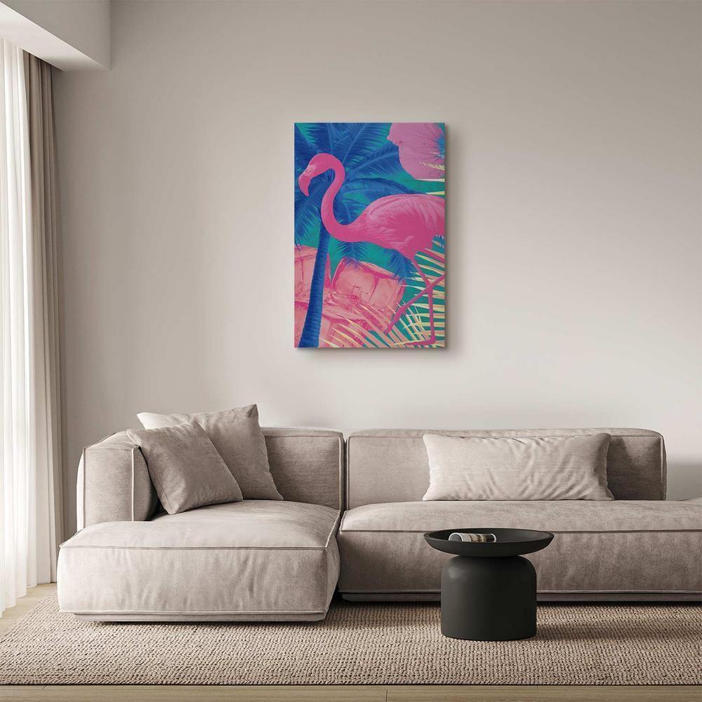 Canvas Print - Pink Flamingo - Abstract Flamingo Against Palms and Ice Cubes