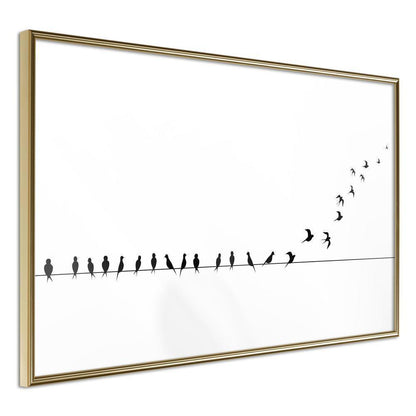 Black and White Framed Poster - Birds on a Wire-artwork for wall with acrylic glass protection