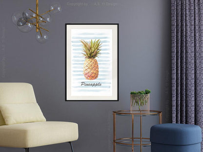 Botanical Wall Art - Pineapple on Striped Background-artwork for wall with acrylic glass protection