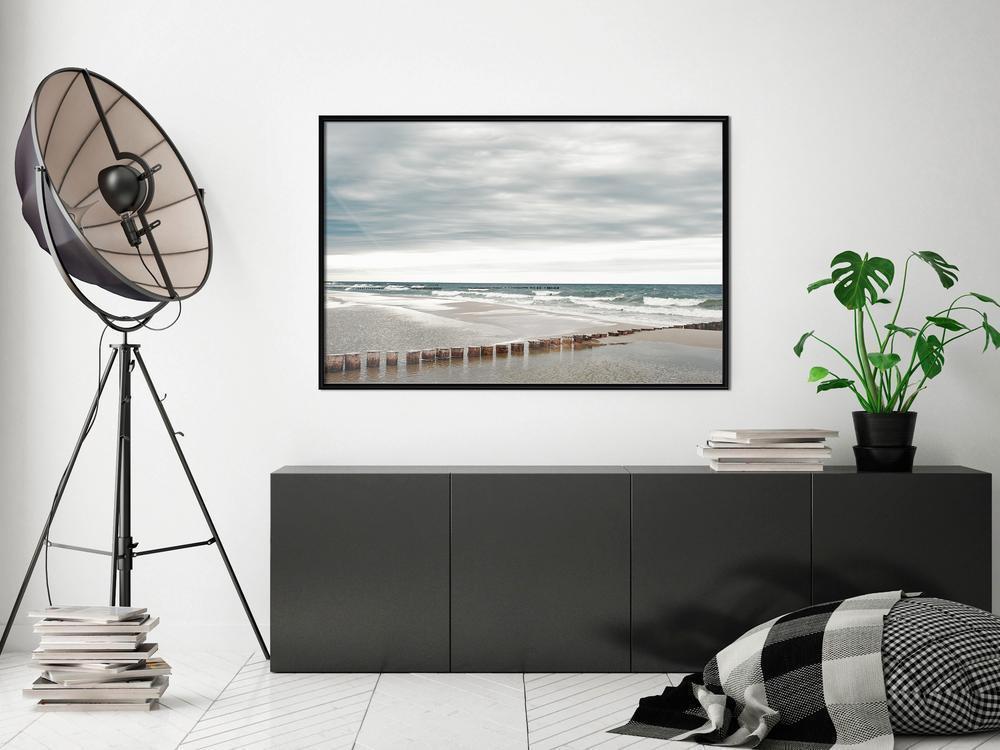Seascape Framed Poster - Chilly Morning at the Seaside-artwork for wall with acrylic glass protection