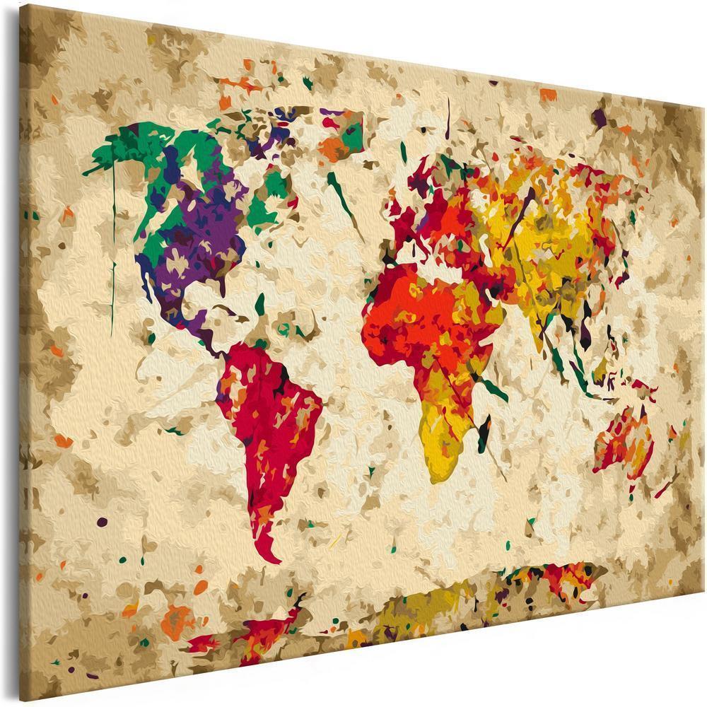 Start learning Painting - Paint By Numbers Kit - World Map (Colour Splashes) - new hobby