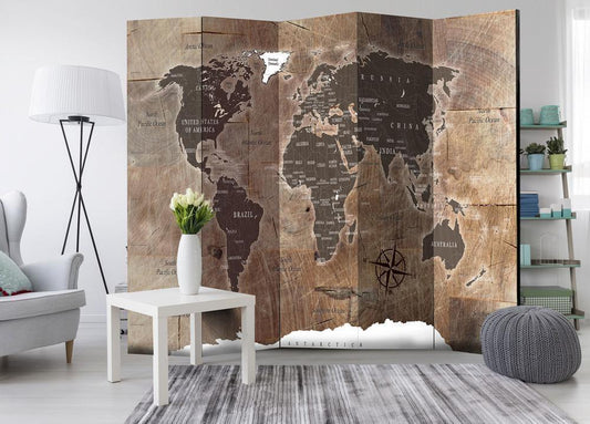 Decorative partition-Room Divider - Map on the wood-Folding Screen Wall Panel by ArtfulPrivacy