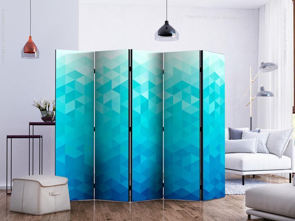 Decorative partition-Room Divider - Azure pixel II-Folding Screen Wall Panel by ArtfulPrivacy