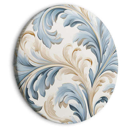 Round Canvas Print - Baroque Ornaments in Light Cream-Blue Hues