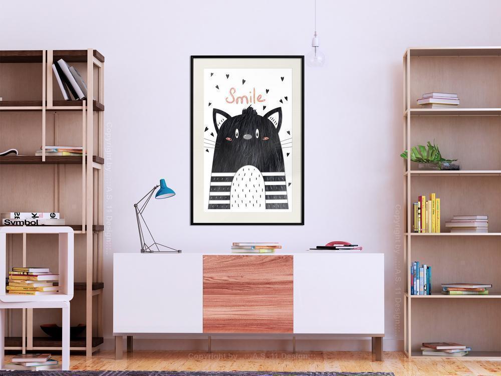 Nursery Room Wall Frame - Cheerful Kitten-artwork for wall with acrylic glass protection