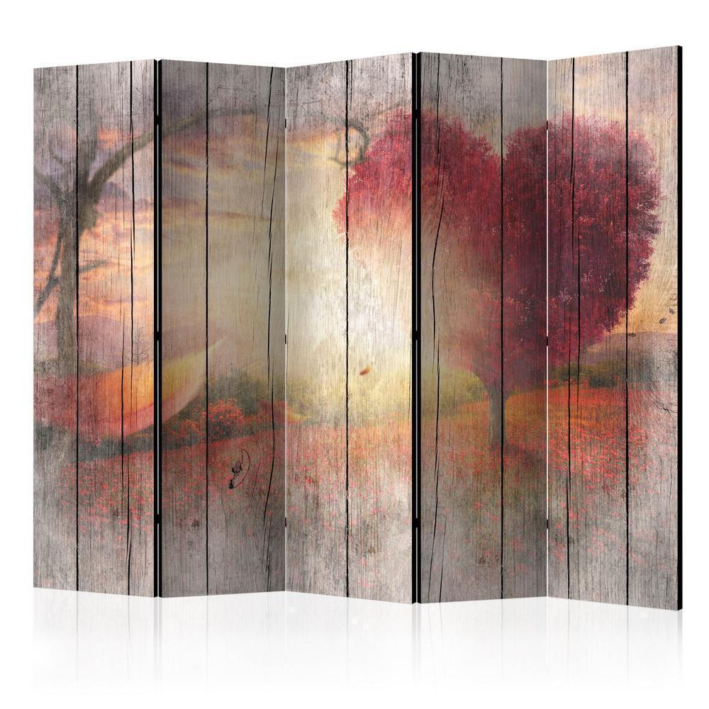 Room Divider - Autumnal Love II- A 5 Panel Folding Screen For Living rooms, bedrooms or home office, decorative folding screen made with wood and canvas