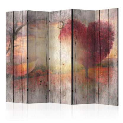 Room Divider - Autumnal Love II- A 5 Panel Folding Screen For Living rooms, bedrooms or home office, decorative folding screen made with wood and canvas