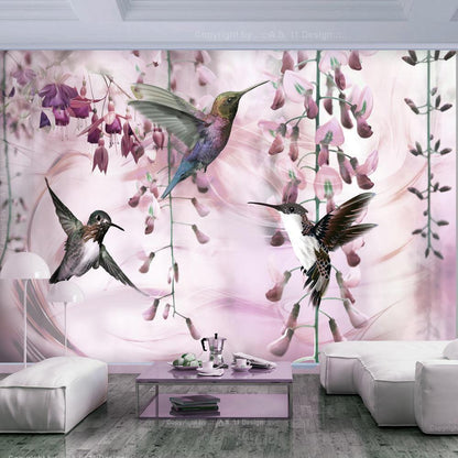 Wall Mural - Flying Hummingbirds (Pink)-Wall Murals-ArtfulPrivacy