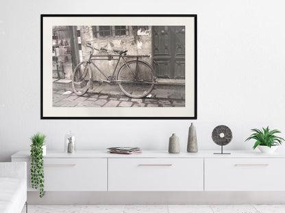 Typography Framed Art Print - Old Bicycle-artwork for wall with acrylic glass protection