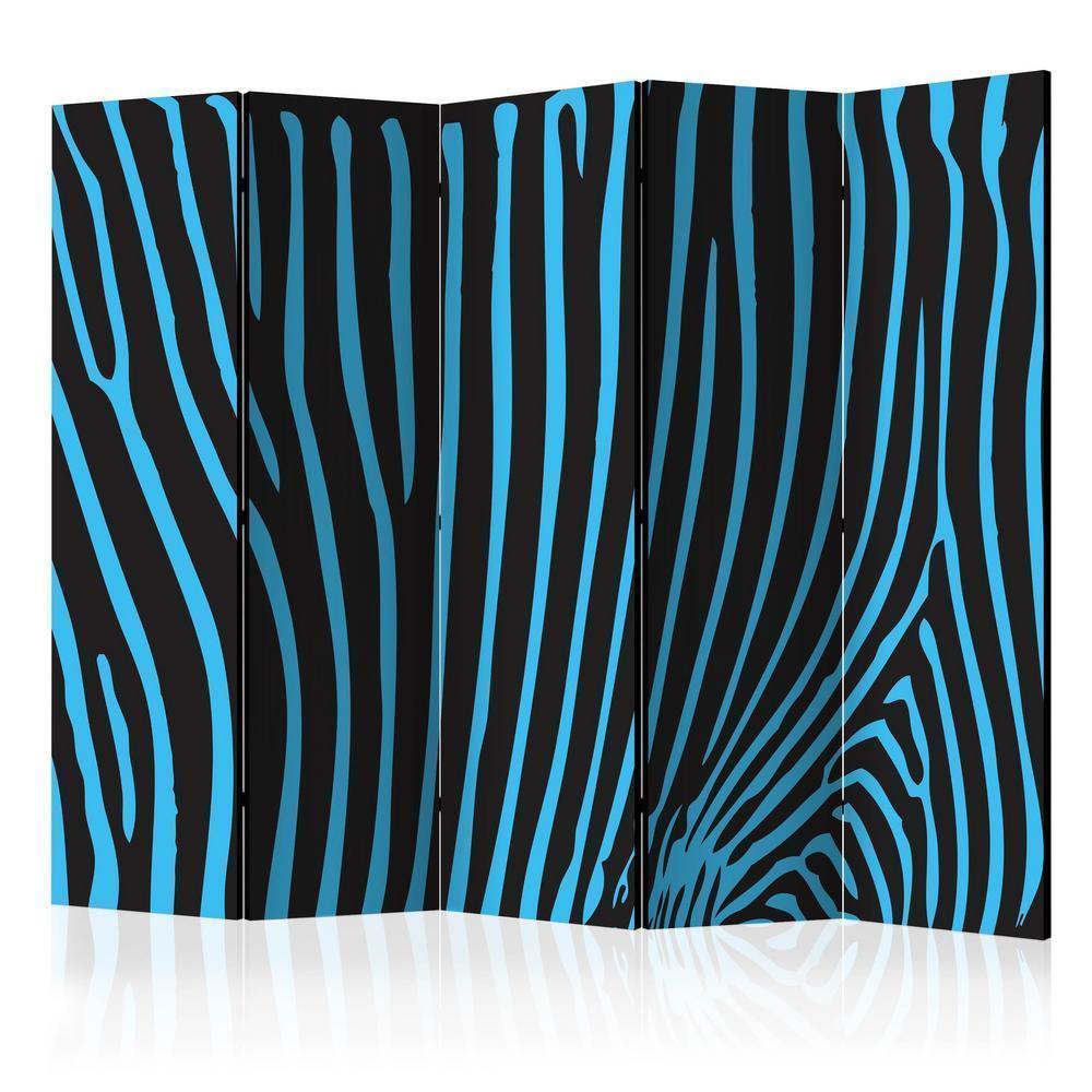 Room Divider - Zebra pattern (turquoise) II- A 5 Panel Folding Screen For Living rooms, bedrooms or home office, decorative folding screen made with wood and canvas