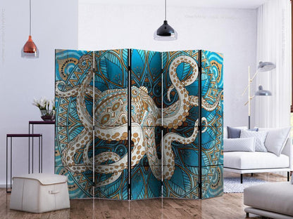 Decorative partition-Room Divider - Zen Octopus II-Folding Screen Wall Panel by ArtfulPrivacy
