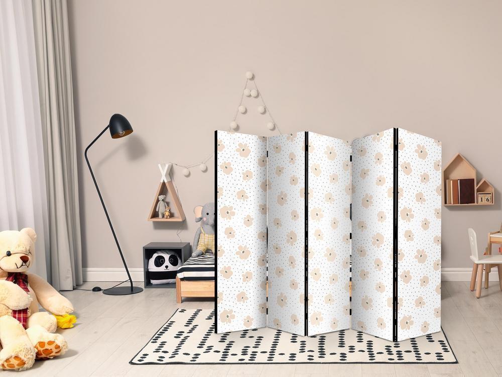 Room Divider - Children Flowers II- A 5 Panel Folding Screen For Living rooms, bedrooms or home office, decorative folding screen made with wood and canvas