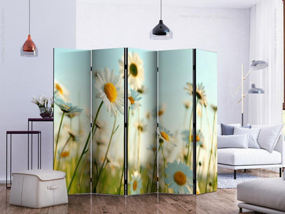 Decorative partition-Room Divider - Daisies - spring meadow II-Folding Screen Wall Panel by ArtfulPrivacy