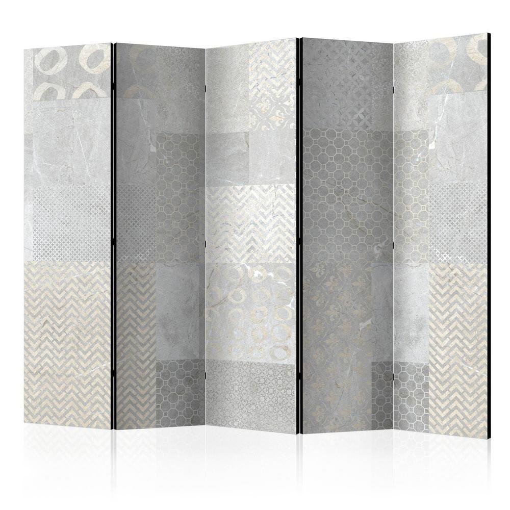 Room Divider - Tiles II- A 5 Panel Folding Screen For Living rooms, bedrooms or home office, decorative folding screen made with wood and canvas