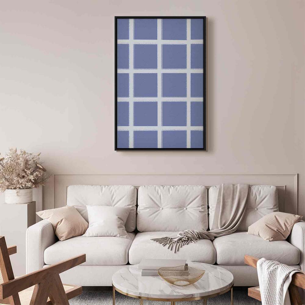 Canvas Print - Lines and Symmetry - Expressive White Grid on a Blue Background