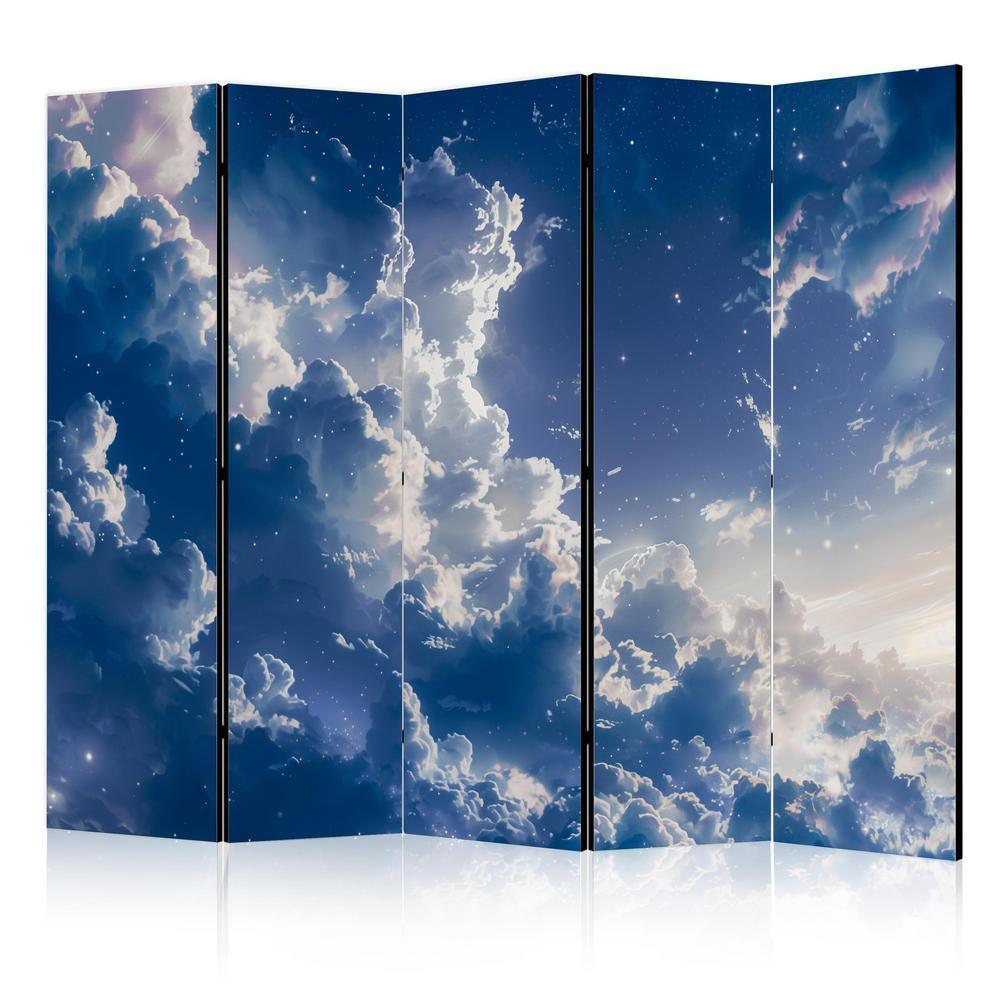 Room Divider - Starry Clouds and Delicate Light Over a Corner of the Sky- A 5 Panel Folding Screen For Living rooms, bedrooms or home office, decorative folding screen made with wood and canvas